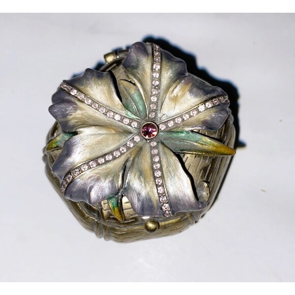 Floral Trinket Box Crystal Center - Picture 1 of 7